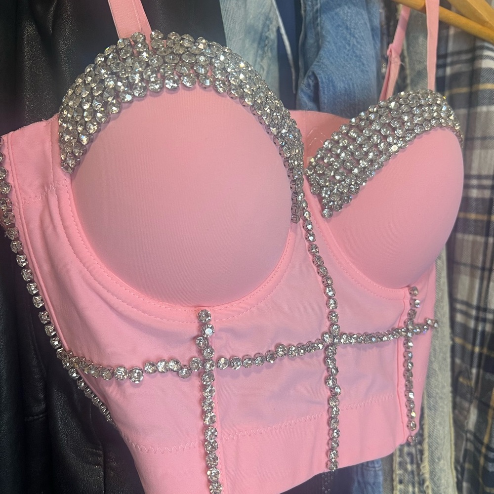 Pink Rhinestone Corset Top - Picture 4 of 7
